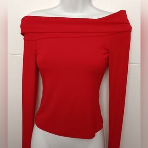 A.B.S.By Allen Schwartz Vibrant Red Off The Shoulder Blouse Long Sleeve Sz P